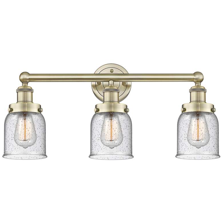 Image 1 Edison Small Bell 24.5"W 3 Light Antique Brass Bath Light With Seedy S