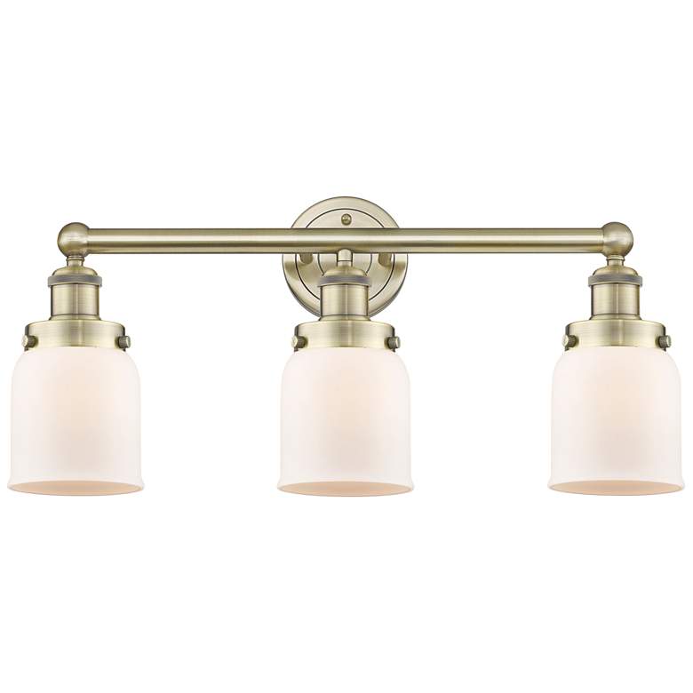 Image 1 Edison Small Bell 24.5"W 3 Light Antique Brass Bath Light With White S