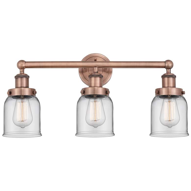 Image 1 Edison Small Bell 24.5"W 3 Light Antique Copper Bath Light With Clear