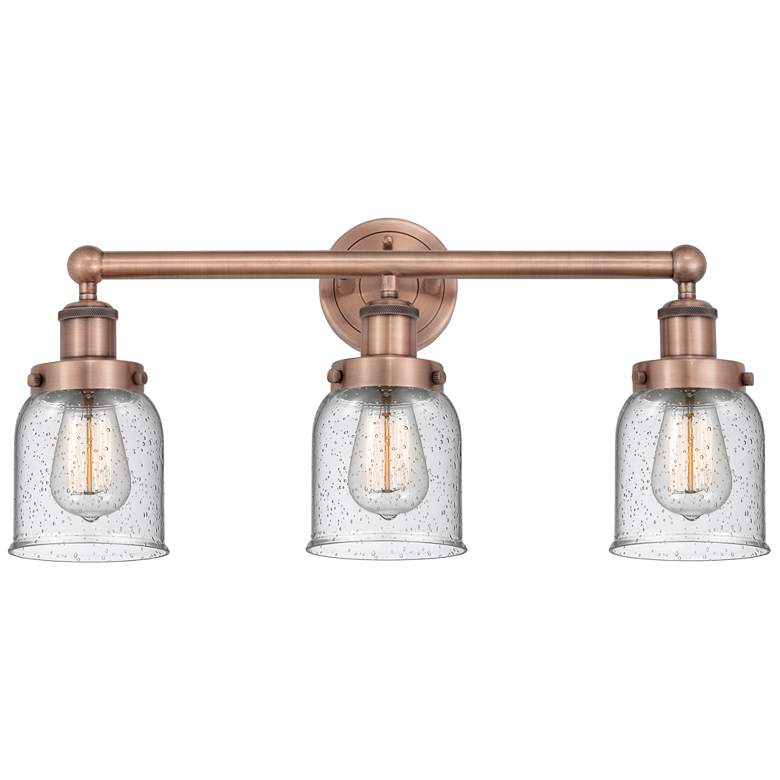 Image 1 Edison Small Bell 24.5"W 3 Light Antique Copper Bath Light With Seedy