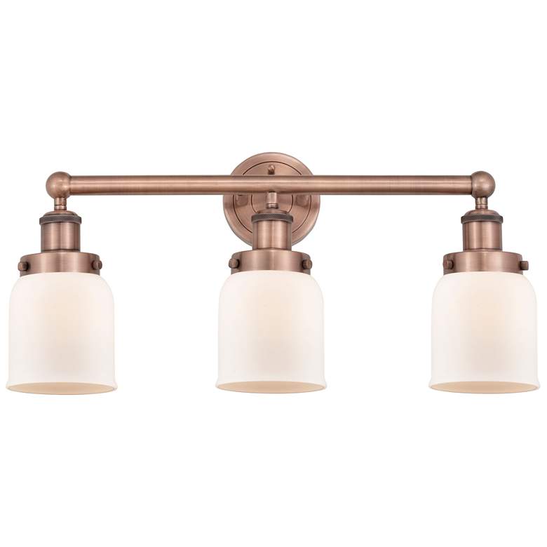 Image 1 Edison Small Bell 24.5"W 3 Light Antique Copper Bath Light With White
