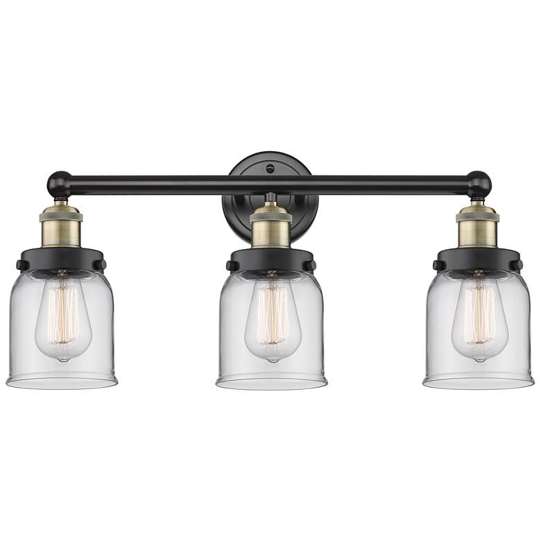 Image 1 Edison Small Bell 24.5"W 3 Light Black Brass Bath Light With Clear Sha