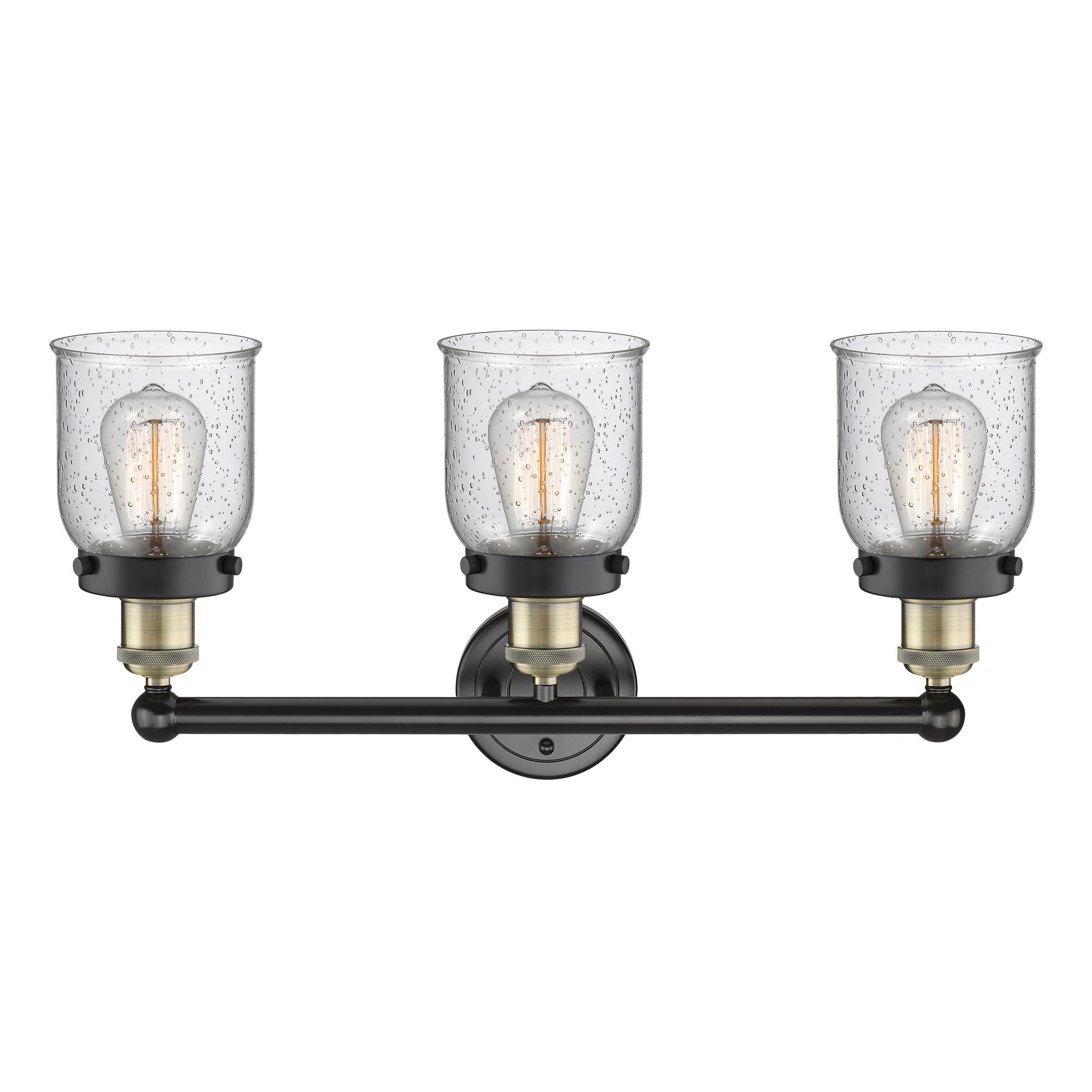 Image 2 Edison Small Bell 24.5"W 3 Light Black Brass Bath Light With Seedy Sha more views