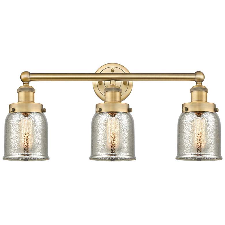 Image 1 Edison Small Bell 24.5"W 3 Light Brushed Brass Bath Light w/ Mercury S