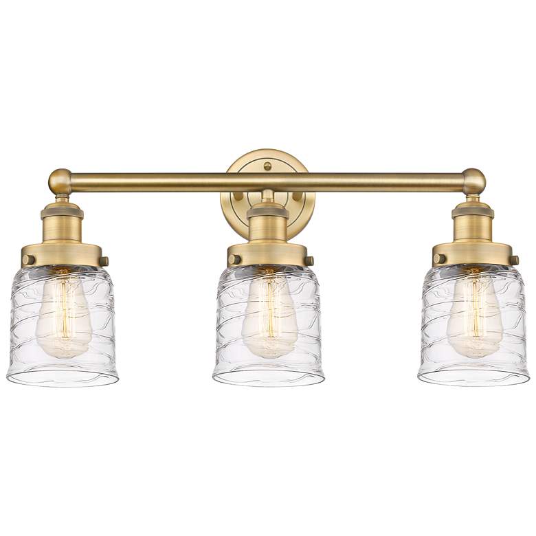 Image 1 Edison Small Bell 24.5"W 3 Light Brushed Brass Bath Light w/ Swirl Sha
