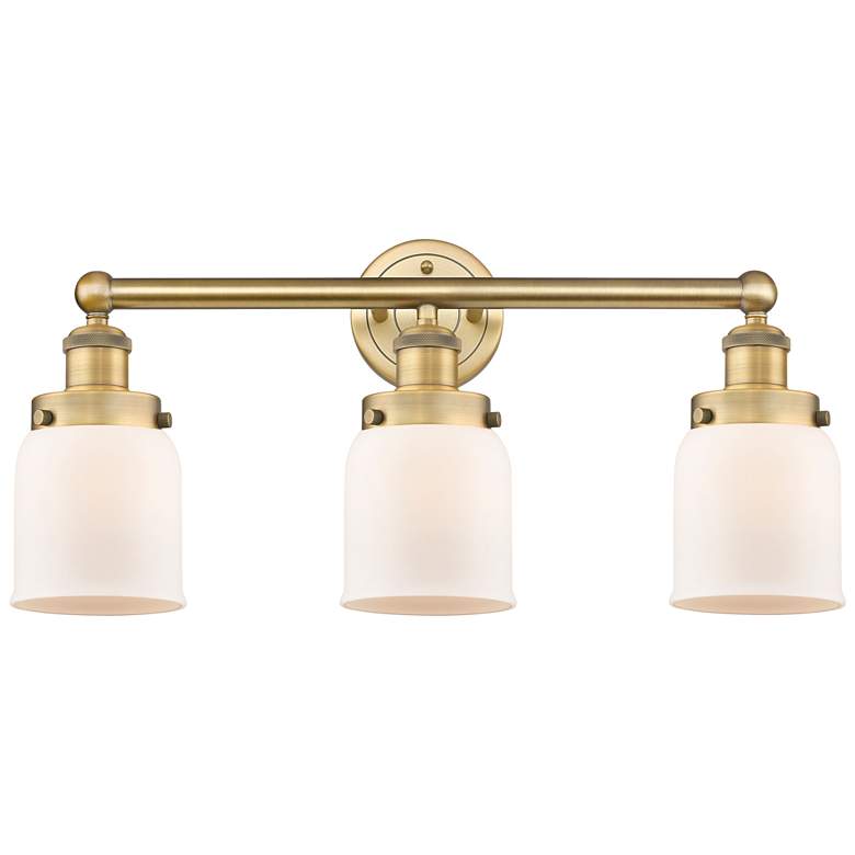 Image 1 Edison Small Bell 24.5"W 3 Light Brushed Brass Bath Light With White S