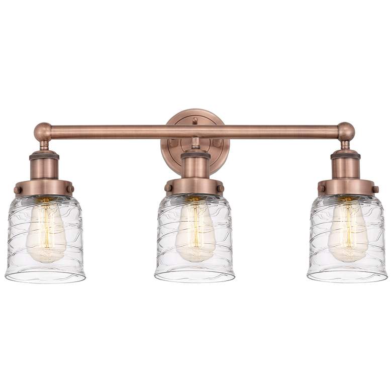 Image 1 Edison Small Bell 24.5"W 3 Light Copper Bath Light With Deco Swirl Sha