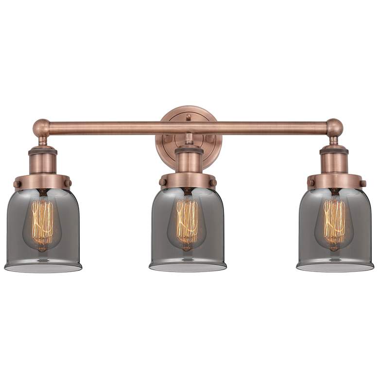 Image 1 Edison Small Bell 24.5"W 3 Light Copper Bath Light With Smoke Shade