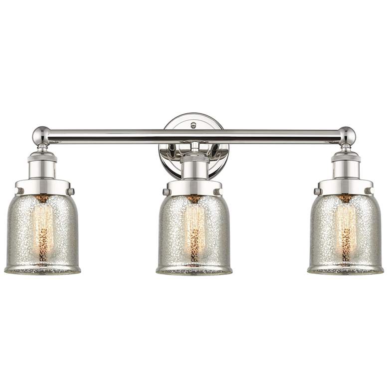 Image 1 Edison Small Bell 24.5 inchW 3 Light Nickel Bath Light w/ Mercury Shade
