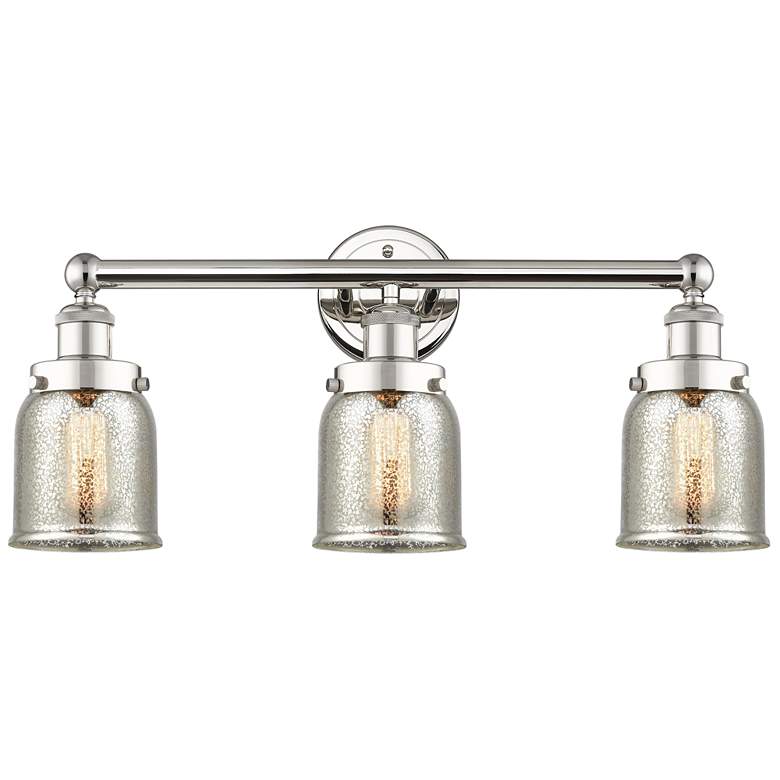 Image 1 Edison Small Bell 24.5"W 3 Light Nickel Bath Light w/ Mercury Shade