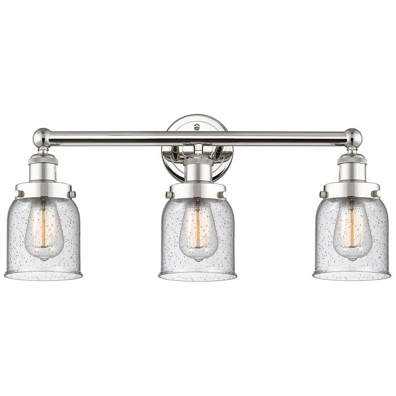 Image 1 Edison Small Bell 24.5"W 3 Light Polished Nickel Bath Light w/ Seedy S