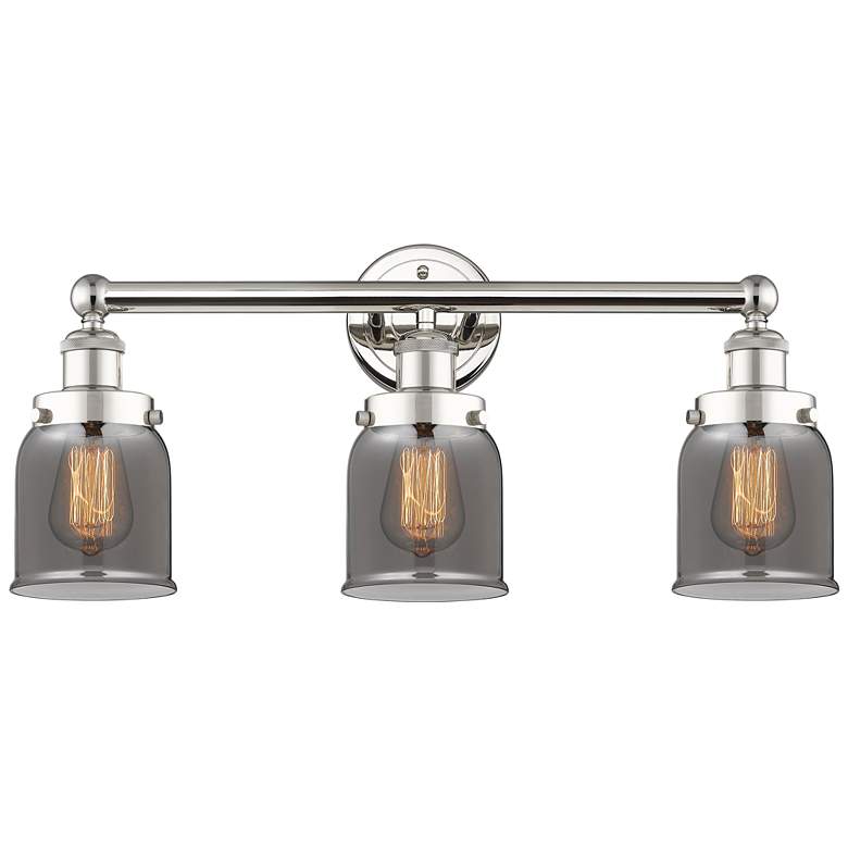 Image 1 Edison Small Bell 24.5"W 3 Light Polished Nickel Bath Light w/ Smoke S