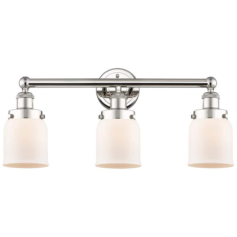 Image 1 Edison Small Bell 24.5 inchW 3 Light Polished Nickel Bath Light w/ White S