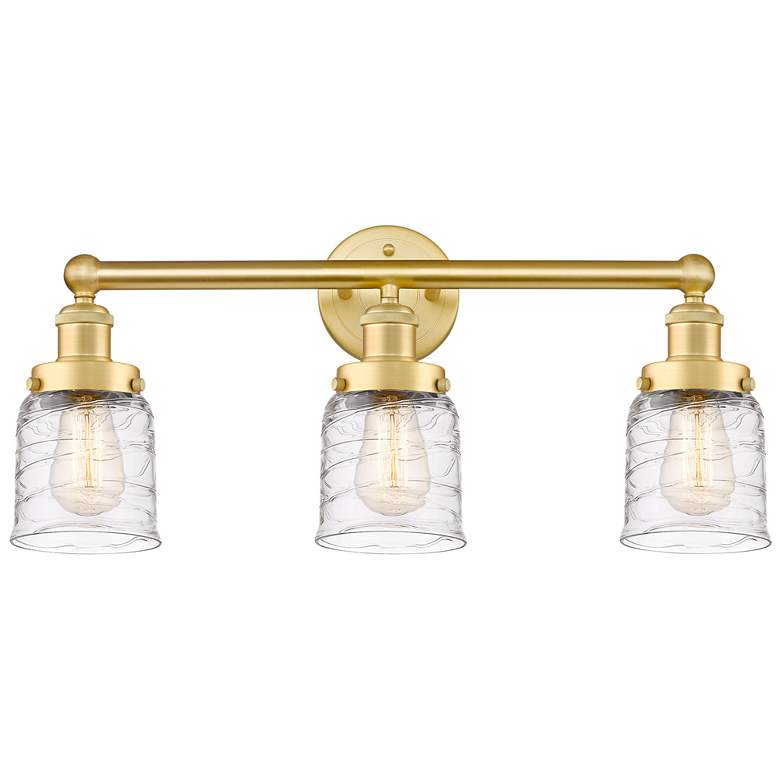 Image 1 Edison Small Bell 24.5 inchW 3 Light Satin Gold Bath Light w/ Deco Swirl S