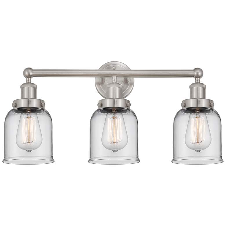 Image 1 Edison Small Bell 25" 3-Light Brushed Nickel Bath Light w/ Clear Shade