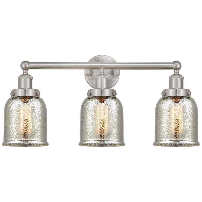 Image 1 Edison Small Bell 25 inch 3-Light Brushed Nickel Bath Light w/ Mercury Sha