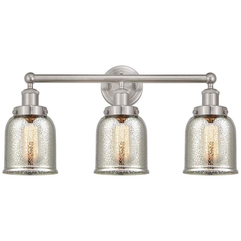 Image 1 Edison Small Bell 25" 3-Light Brushed Nickel Bath Light w/ Mercury Sha
