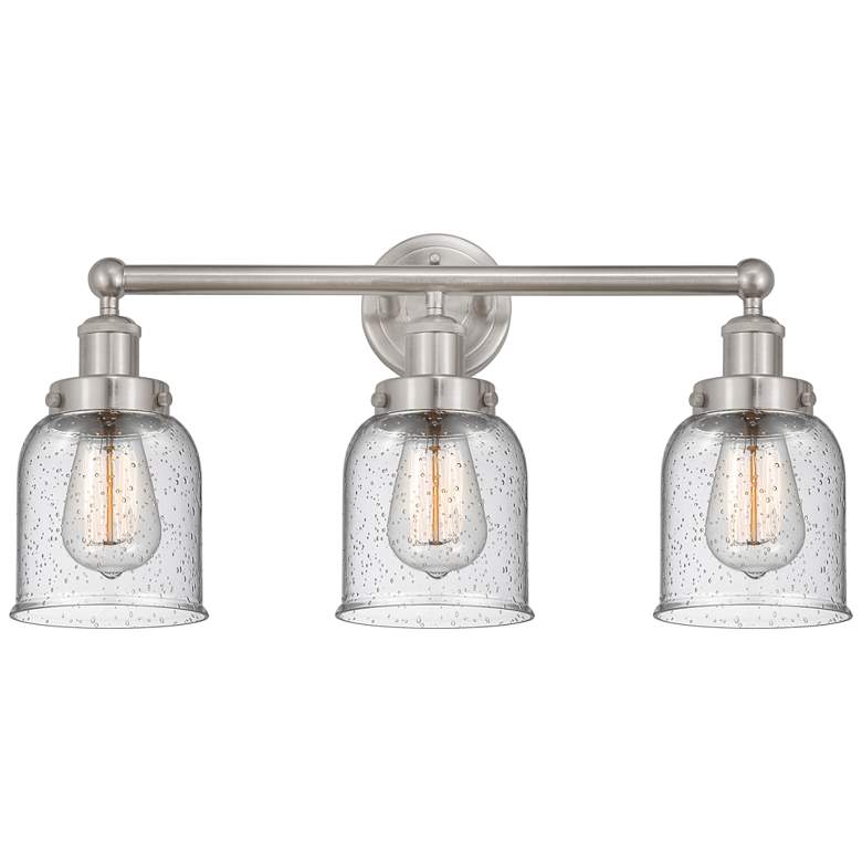 Image 1 Edison Small Bell 25" 3-Light Brushed Nickel Bath Light w/ Seedy Shade