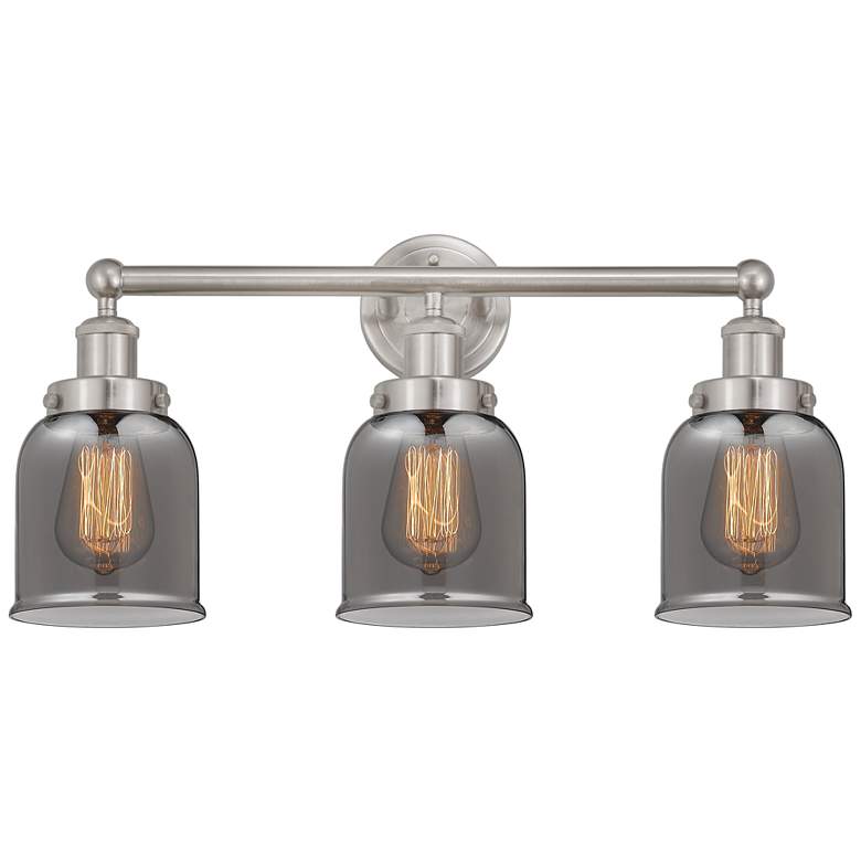 Image 1 Edison Small Bell 25" 3-Light Brushed Nickel Bath Light w/ Smoke Shade
