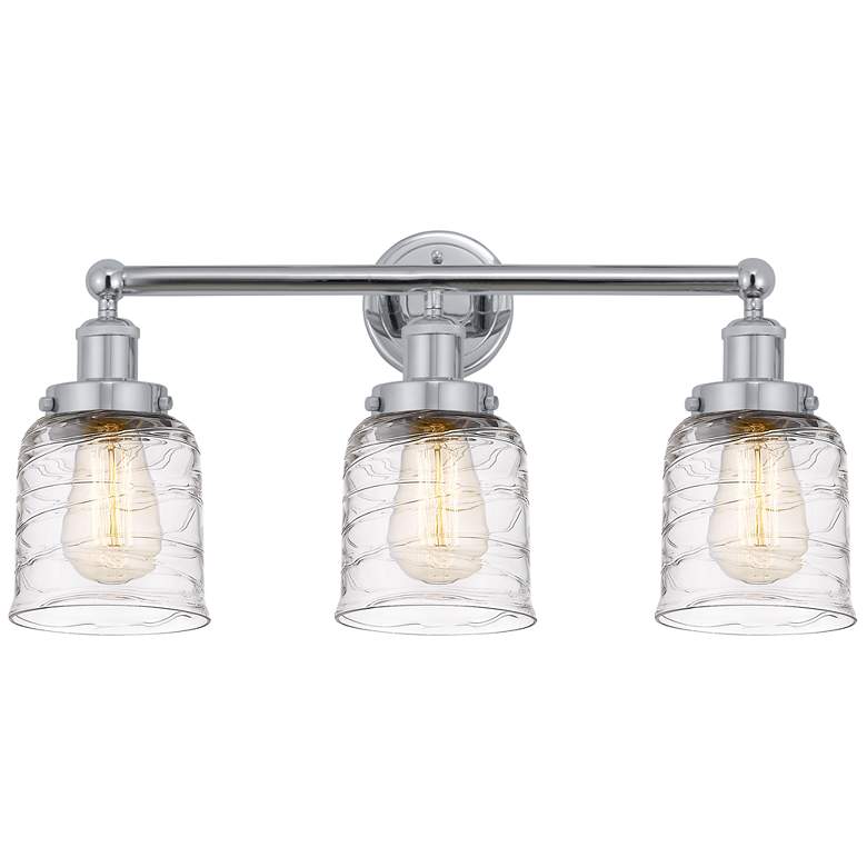 Image 1 Edison Small Bell 25" 3-Light Chrome Bath Light w/ Deco Swirl Shade