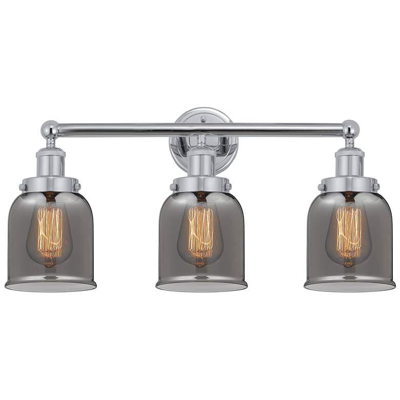 Image 1 Edison Small Bell 25" 3-Light Chrome Bath Light w/ Smoke Shade