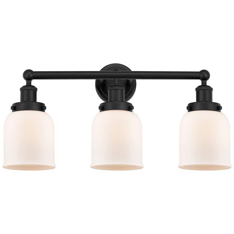 Image 1 Edison Small Bell 25" 3-Light Matte Black Bath Light w/ Matte White Sh