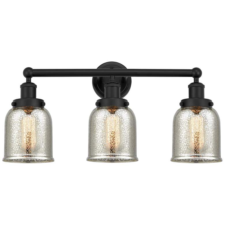 Image 1 Edison Small Bell 25" 3-Light Matte Black Bath Light w/ Mercury Shade