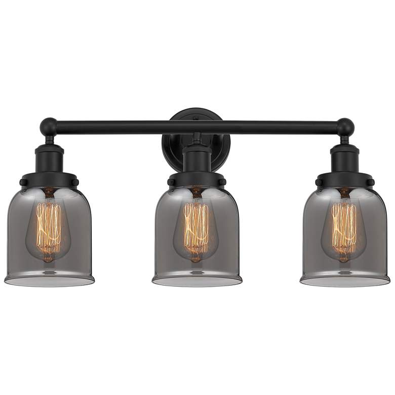 Image 1 Edison Small Bell 25" 3-Light Matte Black Bath Light w/ Plated Smoke S