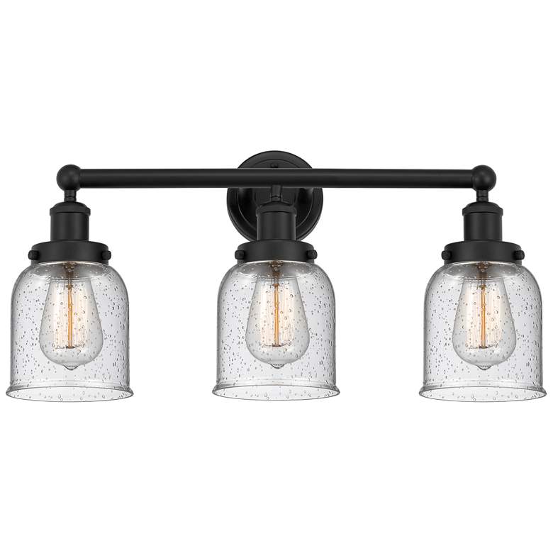 Image 1 Edison Small Bell 25" 3-Light Matte Black Bath Light w/ Seedy Shade
