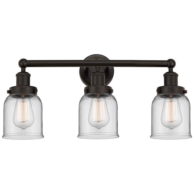 Image 1 Edison Small Bell 25" 3-Light Oil Rubbed Bronze Bath Light w/ Clear Sh