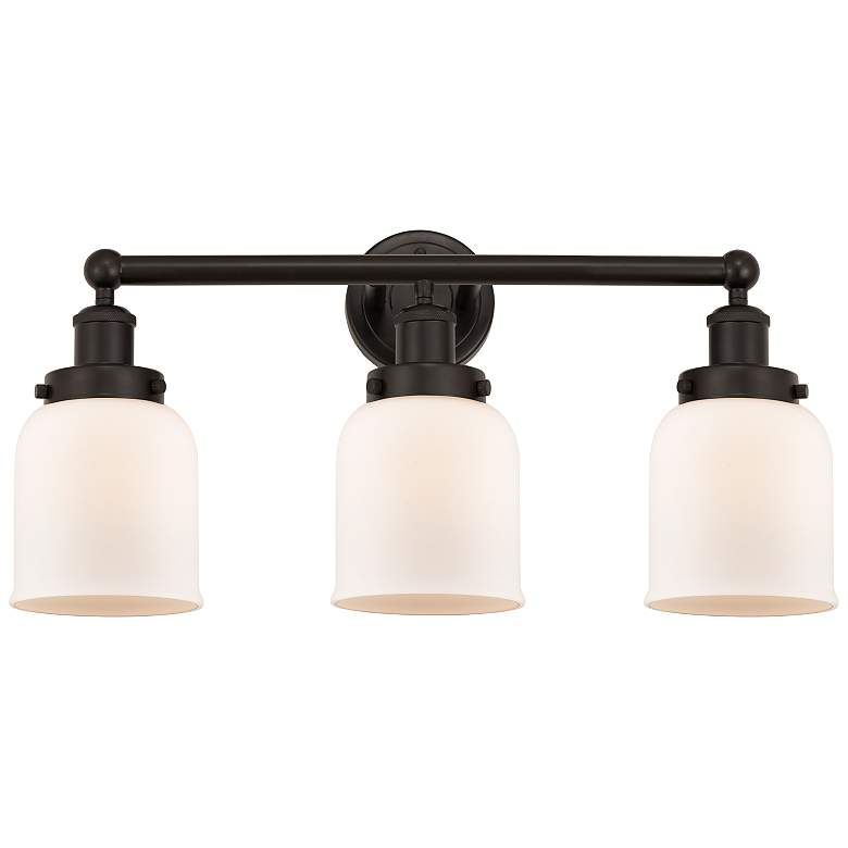 Image 1 Edison Small Bell 25" 3-Light Oil Rubbed Bronze Bath Light w/ White Sh