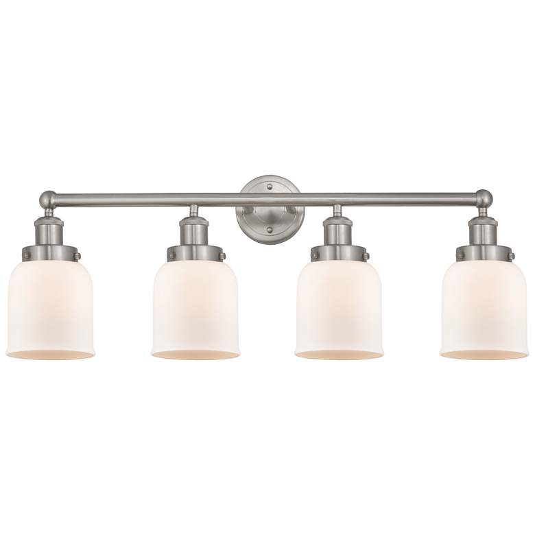 Image 1 Edison Small Bell 34" 4-Light Brushed Nickel Bath Light w/ White Shade