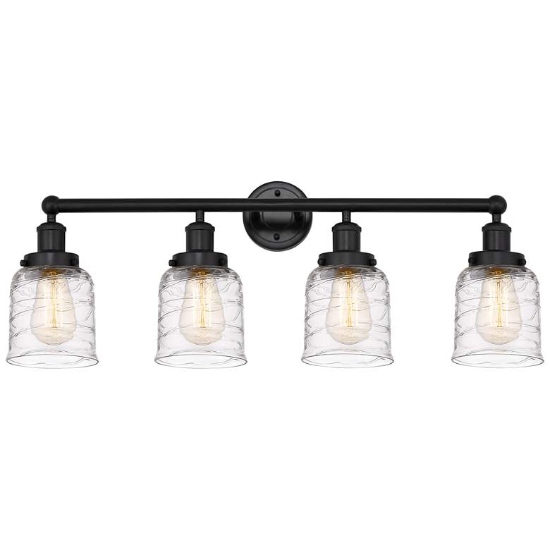 Image 1 Edison Small Bell 34" 4-Light Matte Black Bath Light w/ Deco Swirl Sha