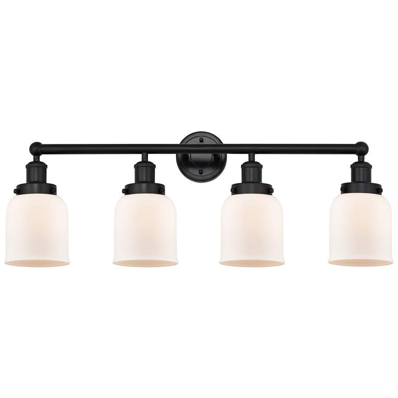 Image 1 Edison Small Bell 34" 4-Light Matte Black Bath Light w/ Matte White Sh
