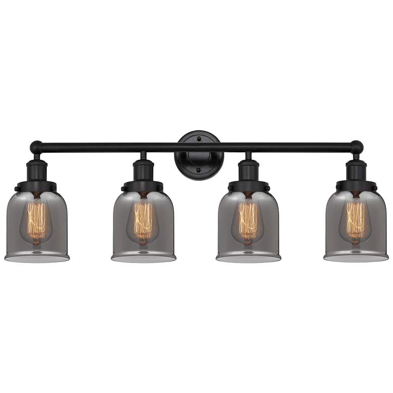 Image 1 Edison Small Bell 34" 4-Light Matte Black Bath Light w/ Plated Smoke S