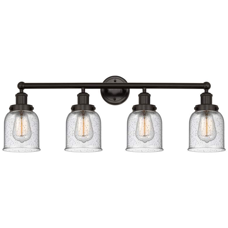 Image 1 Edison Small Bell 34" 4-Light Oil Rubbed Bronze Bath Light w/ Seedy Sh