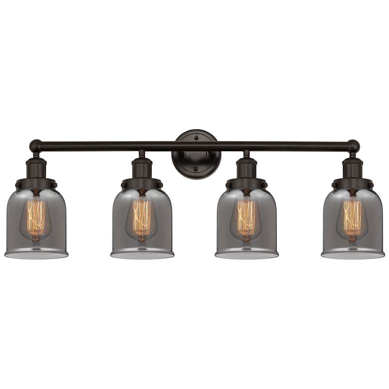 Image 1 Edison Small Bell 34" 4-Light Oil Rubbed Bronze Bath Light w/ Smoke Sh