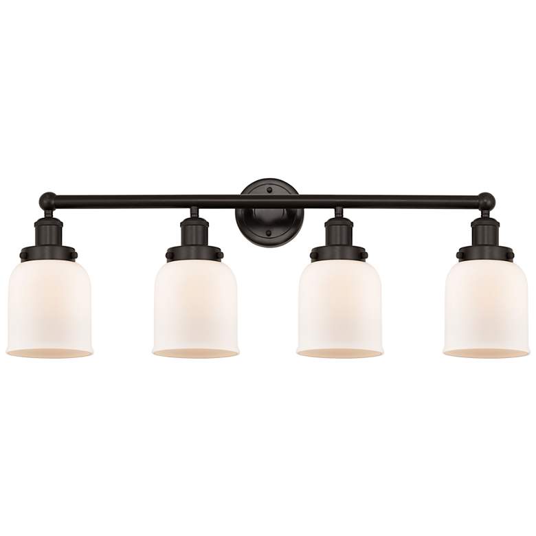 Image 1 Edison Small Bell 34" 4-Light Oil Rubbed Bronze Bath Light w/ White Sh