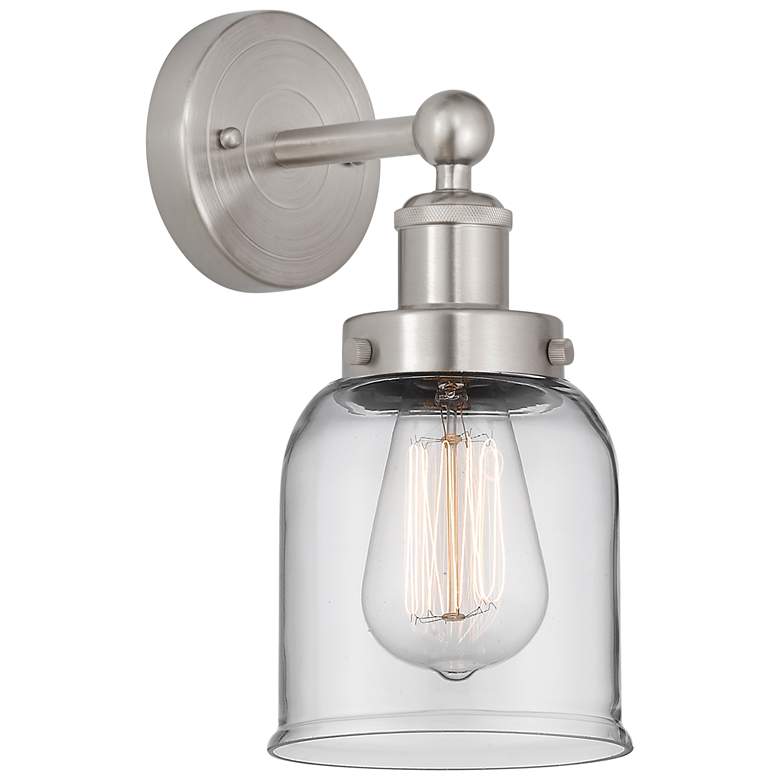Image 1 Edison Small Bell 7" Brushed Satin Nickel Sconce w/ Clear Shade