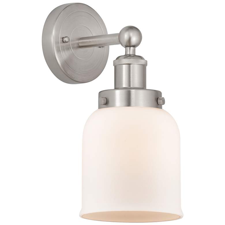 Image 1 Edison Small Bell 7" Brushed Satin Nickel Sconce w/ Matte White Shade