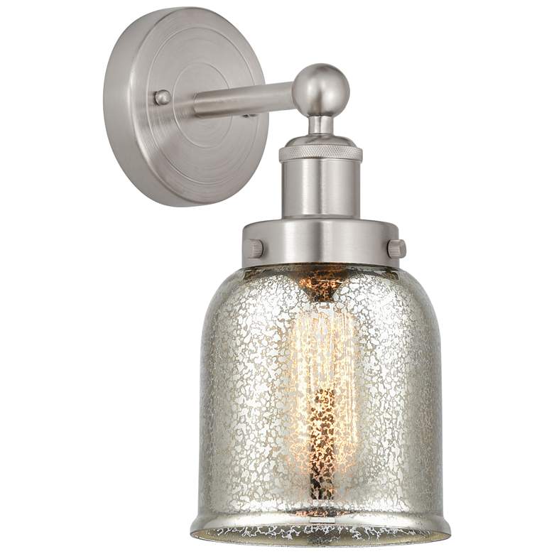 Image 1 Edison Small Bell 7" Brushed Satin Nickel Sconce w/ Mercury Shade