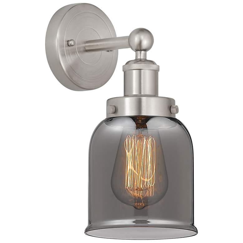 Image 1 Edison Small Bell 7" Brushed Satin Nickel Sconce w/ Plated Smoke Shade