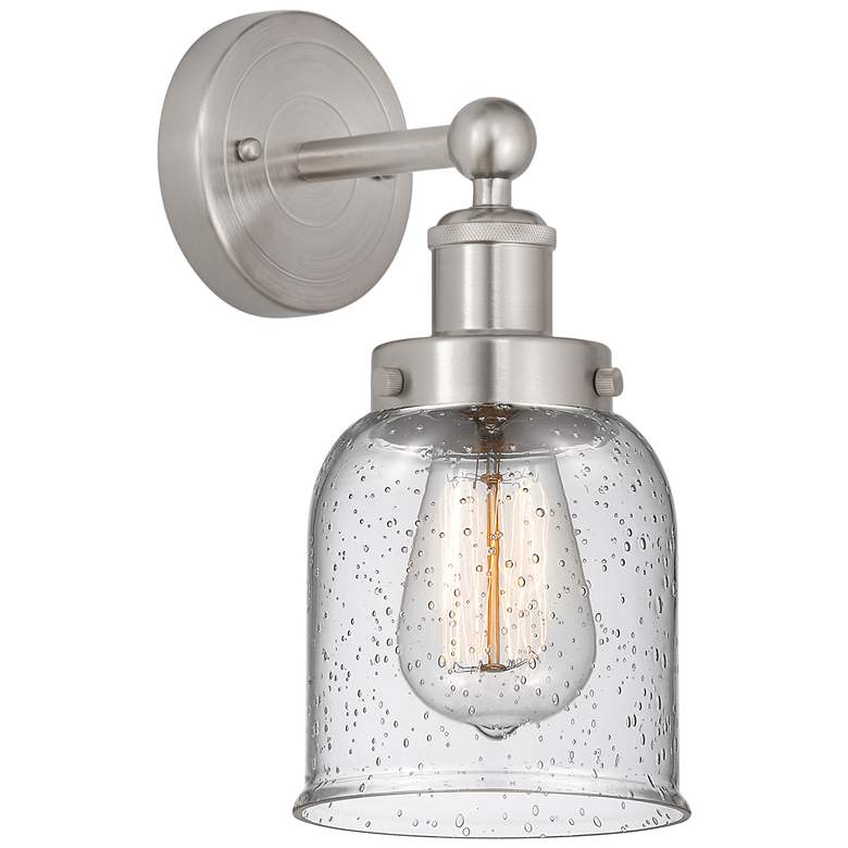 Image 1 Edison Small Bell 7" Brushed Satin Nickel Sconce w/ Smoked Shade