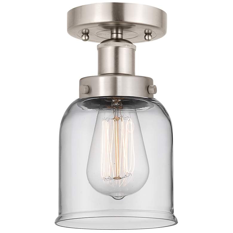 Image 1 Edison Small Bell 7" Brushed Satin Nickel Semi Flush Mount w/ Clear Sh