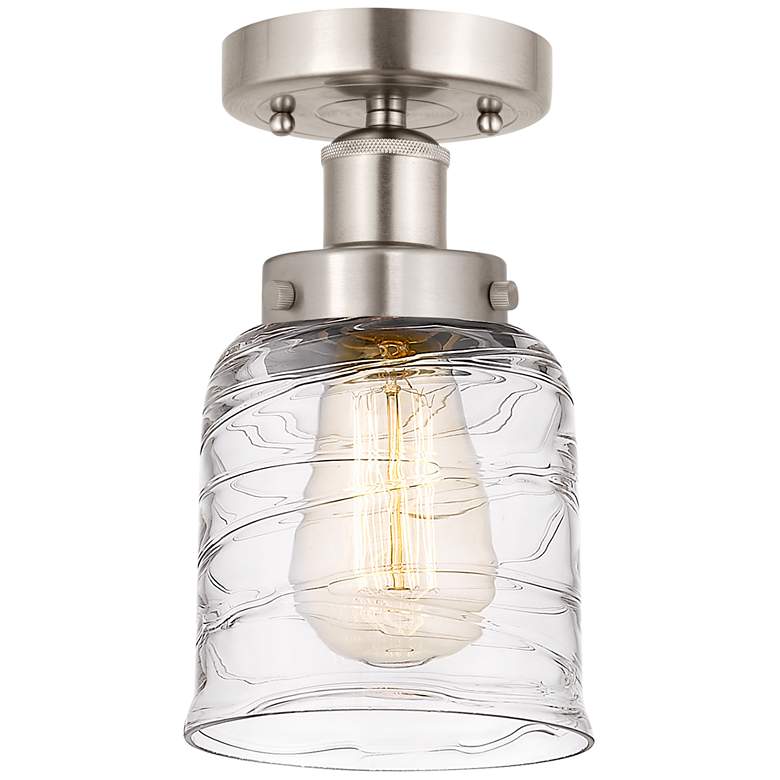Image 1 Edison Small Bell 7" Brushed Satin Nickel Semi Flush Mount w/ Deco Sha