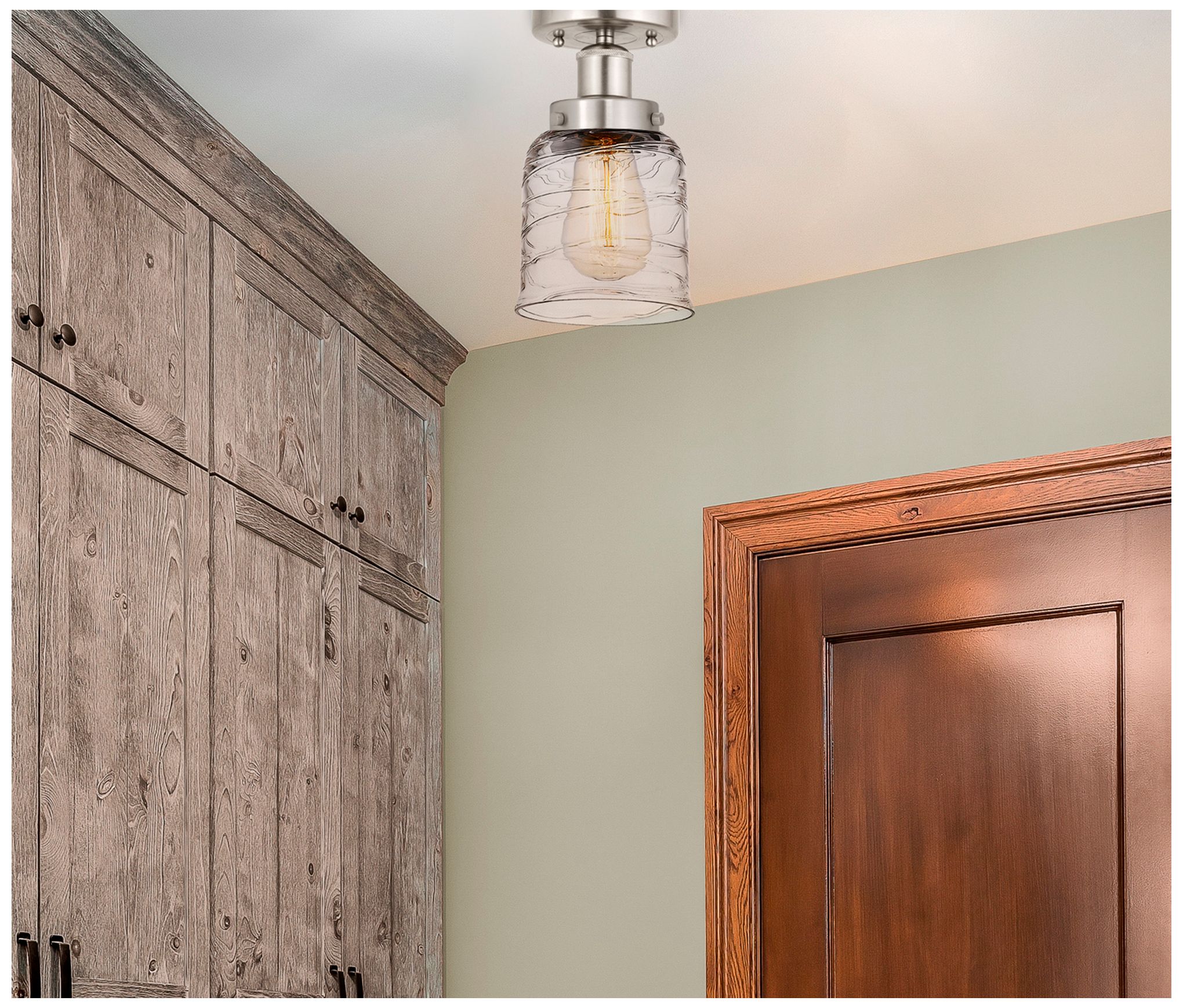 Image 2 Edison Small Bell 7" Brushed Satin Nickel Semi Flush Mount w/ Deco Sha more views