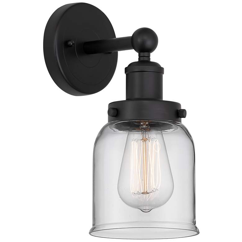 Image 1 Edison Small Bell 7" Matte Black Sconce w/ Clear Shade