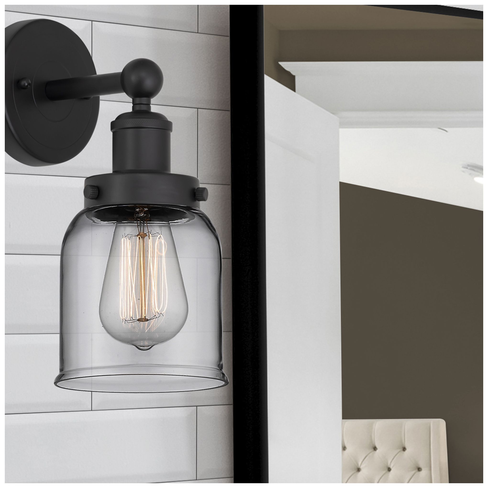 Image 3 Edison Small Bell 7" Matte Black Sconce w/ Clear Shade more views
