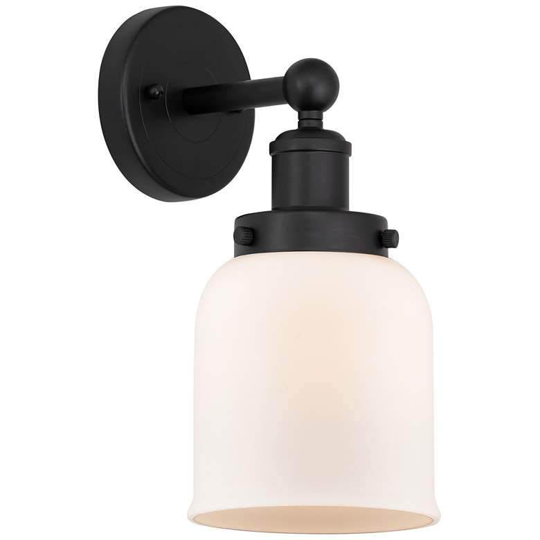 Image 1 Edison Small Bell 7" Matte Black Sconce w/ Matte White Shade
