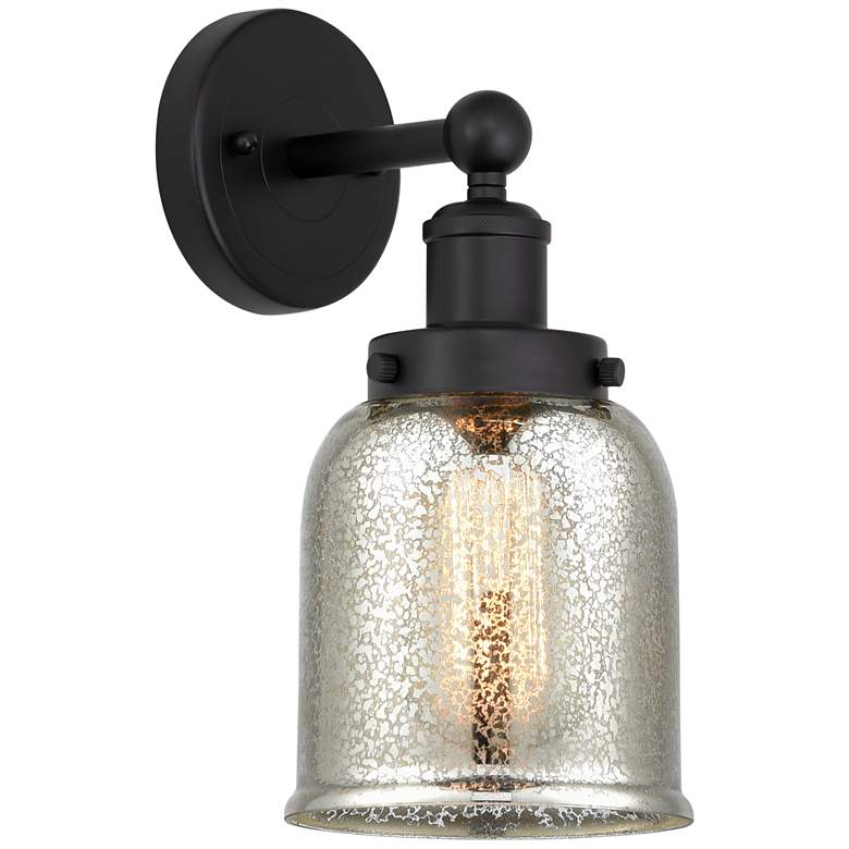 Image 1 Edison Small Bell 7" Matte Black Sconce w/ Mercury Shade